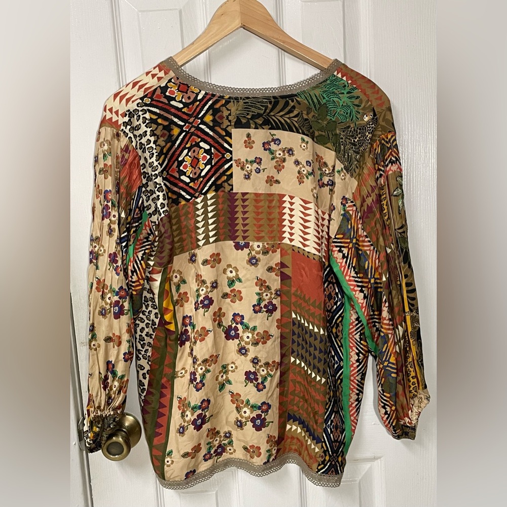 Johnny Was Blouse Shirt Top Size Small Fria Patchwork Boho Colorful Buttons - Picture 3 of 8